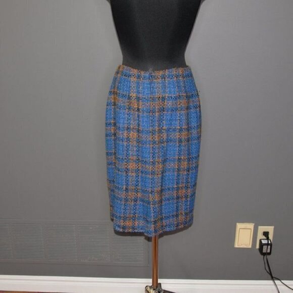 Diane Von Furstenberg Vintage 1970s Cobalt Blue Wool Plaid Skirt Sz 2 - Picture 3 of 7